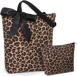 Load image into Gallery viewer, 2 Pack Leopard Canvas Tote Bag and Makeup Bag, Leopard Print Tote Bags, Canvas Handbag Gift for Women Work Shopping